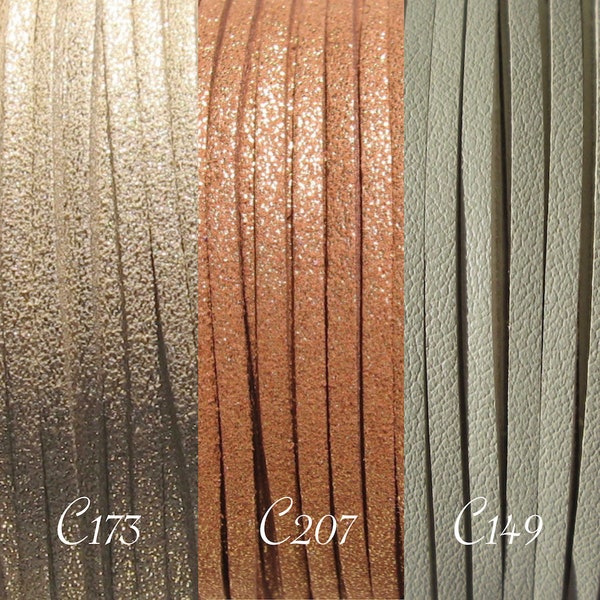 Fil suédine, 3m de fil, cordon suédine, fil daim 3x1mm, cordon textile, fil beige, fil marron, paillettes, façon cuir, C173, C207, C149