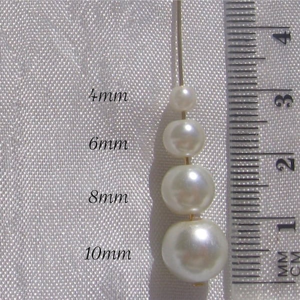 Perles nacrées, blanc crème, perles renaissance, bohème, verre nacré, perle bohème, perle ronde, taille au choix 4mm, 6mm, 8mm, 10mm, RU33
