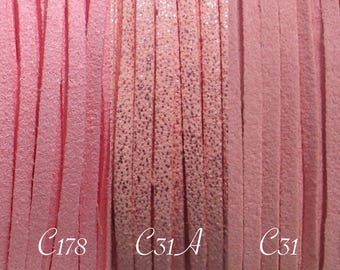 Cordon suédine, lot de 3 mètres, fil suédine, fil rose, fil 3mm, 3mm x 1mm, cordon rose, façon cuir, daim, paillettes, corde, C178,C31A, C31
