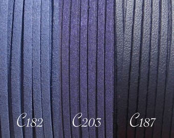 Suede yarn, 3 metre lot, 3mm yarn, blue wire, blue suede, 3x1mm, lilac blue, grey blue, suede cord, leather style, C182, C203, C187