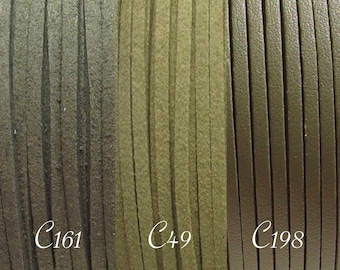 Suede thread, 3 meters lot, suede cord, 3mm thread, 3x1mm, green thread, khaki green, khaki thread, khaki suede, suede cord, C161, C49, C198