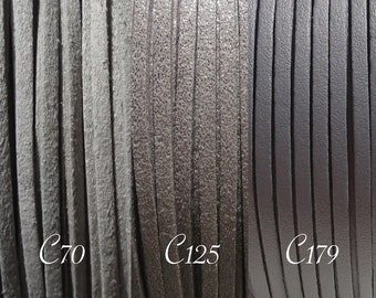 Fil suédine, lot de 3 mètres, suédine gris, fil gris 3mm, 3x1mm, gris paillettes, gris cuir, suédine 3mm, cordon suédine, C70,C125,C179