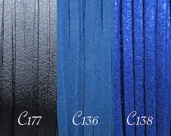 Fil suédine, lot de 3 mètres, suédine bleu, fil bleu, fil 3mm, 3x1mm, bleu paillettes, bleu cuir, suédine 3mm, cordon suédine,C177,C136,C138