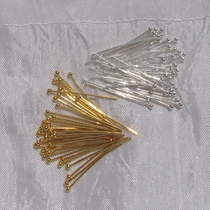 Lot of 100 rods, ball rods, brass rods, silver rods, gold rods, round head, 2mm head, ball rods, 28mmx0.7mm rod, A242, O242