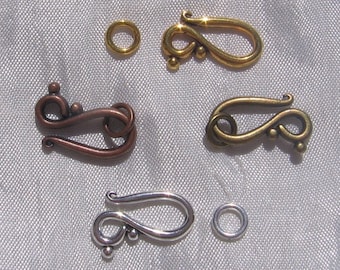 Toggle clasps, set of 10 clasps, hook clasp, bracelet clasp, chain necklace clasp, 21mm, silver, gold, bronze, copper, T21, O195, J150, Q15