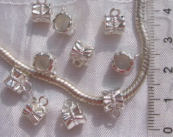 Set of 20 silver bails, 11mm x7mm bails, silver metal, bracelet ring, snake compatible, 4mm hole, silver charms, E203