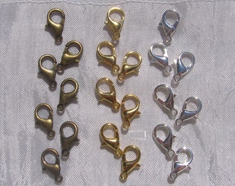 Fermoir MOUSQUETON, lot de 20 mousquetons, 14x8mm, fermoirs doré, fermoir argenté, bronze, fermoir chaine, fermoir bracelet, M11, O176, J146