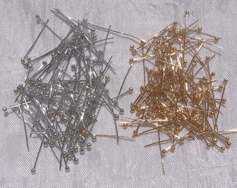 Pack of 100 20mm ball-end rods, silver-plated brass rods, gold-plated brass rods, round-head rods, 2mm head, 20mm x 0.4mm rod, A241, O241