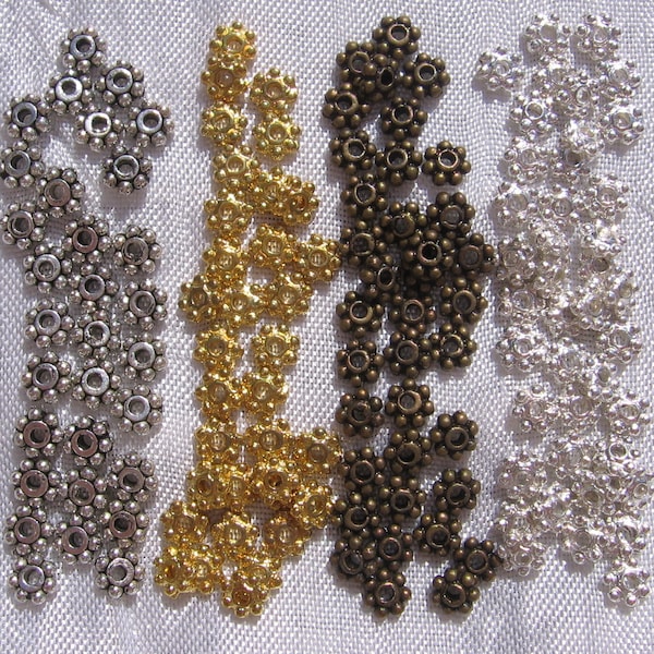 lot de 100, intercalaires 4mm, coupelles 4mm, perles argentées, perles dorées, perles bronze, intercalaires argentées, S4 *O5 *J7 *S24