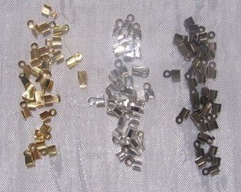 Lot of 200 end caps, knot covers, silver end caps, wire end caps, gold end caps, 6mm clips, bronze end caps, 6x3mm, for cord, A37, O177, J154