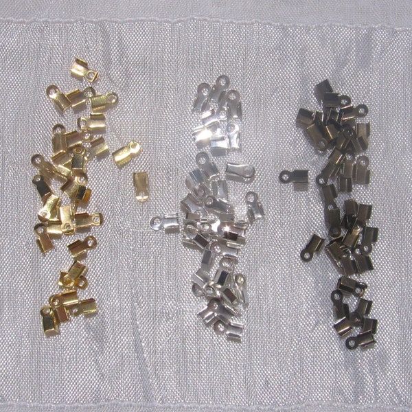 lot of 200 tips, knot covers, silver tips, wire tips, golden tips, 6mm clips, bronze tips, 6x3mm, for cord, A37, O177, J154