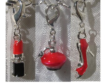 Anhänger mit Karabinerverschluss, roter Schuhanhänger, Parfümanhänger, Lippenstiftanhänger, Kosmetikkoffer-Kreation, Armbänder, V534, V112A, V542