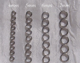 Lot of 200 stainless steel rings, solid rings, 4mm, 5mm, 6mm, 7mm rings, 1mm thickness, IN34-37