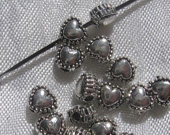 Lot de 50 perles, perles coeurs, Intercalaires argentés, intercalaires cœurs, intercalaires 6mm, coeurs argentés, perles 5mm,sans nickel,S27