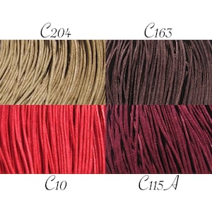 May include: A grid of four colored cord samples. Top left is tan labeled C204, top right is dark brown labeled C163, bottom left is bright red labeled C10, and bottom right is deep burgundy labeled C115A. Each section shows multiple parallel strands.