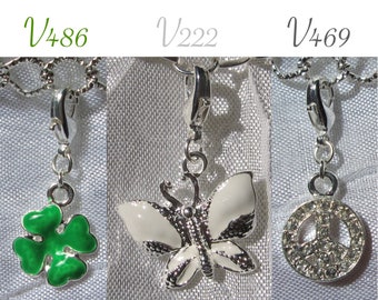 CLOVER charm, BUTTERFLY charm, Peace & love charm, silver charm, silver charm, silver carabiner, lucky charm, V222, V469, V486