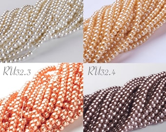 Perles nacrées, lot de 200 perles, perles 4mm, perles bohème, perles ivoire, perles corail, perles oranges, perles marron, renaissance, RU32