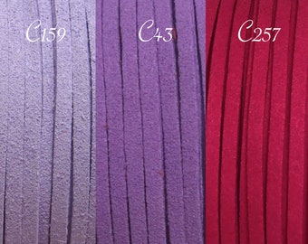 Fil suédine, lot de 3 mètres, cordon suédine, fil violet, fil lilas, fil mauve, 3mm x 1mm, cordon daim, fil 3mm, C159, C158, C43