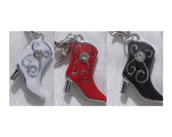 rote Stiefelette, weiße Stiefelette, schwarze Stiefelette, Stiefelanhänger, silberner Karabiner, silberner Cowboy-Stiefel aus Metall, Santiag *V46 *V49 *V48