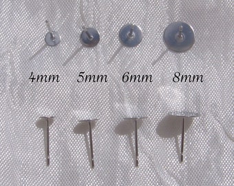 Juego de 30 clavos, clavos de acero inoxidable, soportes para pendientes, pendientes, acero inoxidable, hebillas de acero inoxidable, 12mm, bandeja de 6mm, bandeja de 4mm, IN10