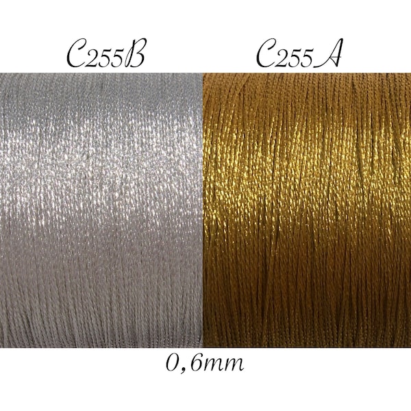 Lot of 15 meters of thread, gold thread, 15m of thread, nylon thread, golden nylon, silver thread, 0.6mm thread, metallic thread, nylon and metallic thread, C255