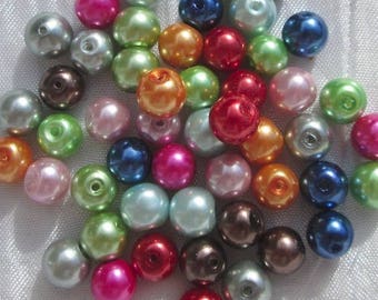 Pearl beads, set of 50 beads, mother-of-pearl glass, Renaissance beads, 8mm boho beads, multicoloured beads, mixed set, RU8, RU9, RU10