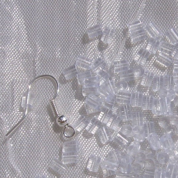 Poussoirs boucles, lot de 300, EMBOUTS boucles, 300 embouts, fermoirs boucles d'oreilles, embouts 4mm, embouts caoutchouc, transparent, A191