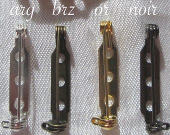 Supports broches, 20 broches, épingles, broche cabochon, épingle bijou, fimo 27mm x 5mm métal au choix argent or bronze gunmetal, MIX1