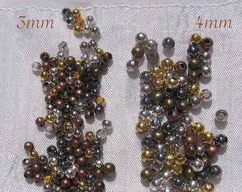 Round spacer beads, pack of 300 3mm spacers, pack of 200 4mm spacers, silver, gold, bronze, copper, gunmetal beads, AU17, AU21