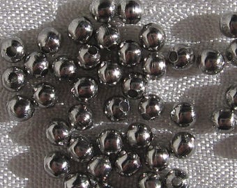 Lot 100 perles, perles en inox, perles 3mm, perles rondes, perles lisses, acier inoxydable, trou 1mm, création bijoux, anti allergie, IN17