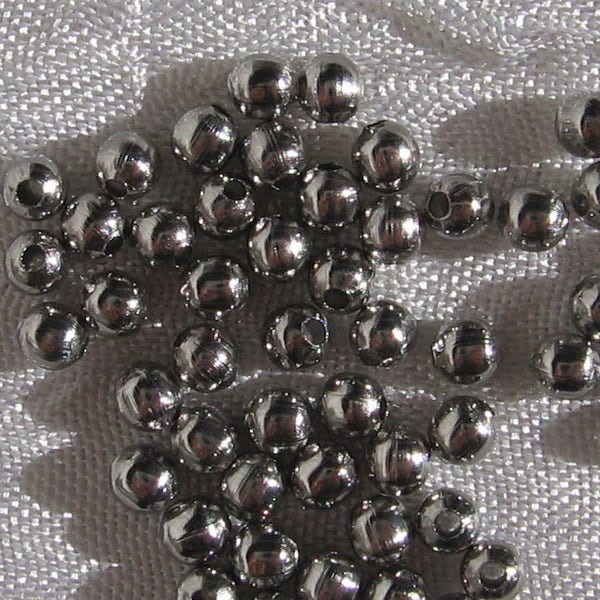 Lot 100 perles, perles en inox, perles 3mm, perles rondes, perles lisses, acier inoxydable, trou 1mm, création bijoux, anti allergie, IN17