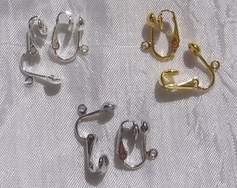 Boucles oreilles, lot de 4 clips, boucles clips, clips argenté, clips doré, non-percées, boucle argenté, boucle doré, 15mm, A20,A136A,O144A