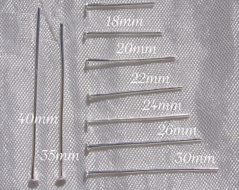 Lot de 200 tiges, tiges tête plate, clous tête plate, tiges argentées, tiges 16mm, 18mm, 20mm, 22mm, 24mm, 26mm, tiges 30mm, A27,A124