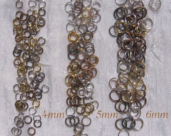 Anneaux multicolores, anneaux mix, 4mm, 5mm, 6mm, anneaux argentés, anneaux dorés, cuivre, bronze, gunmetal, de jonction, AU23,AU24,AU9