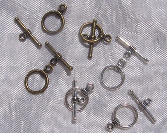 Set of 12 toggle clasps, your choice of silver or bronze finish, silver-plated or bronze-plated metal, 11x16mm / 19x6mm, T23, J141