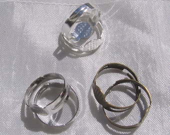 10,bagues réglables, bagues 18mm, bague argentée, bague bronze, supports bagues, plateau 8mm, bague ajustables, pour fimo, A141, A142, J101