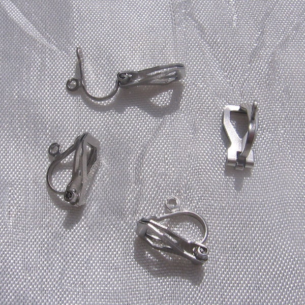 Set mit 4 Clips, Edelstahl-Clips, Schnallenstützen, Ohrringe, 12-mm-Clips, 12 x 9 x 6 mm, Edelstahl-Schnalle, Edelstahl, antiallergisch, IN40