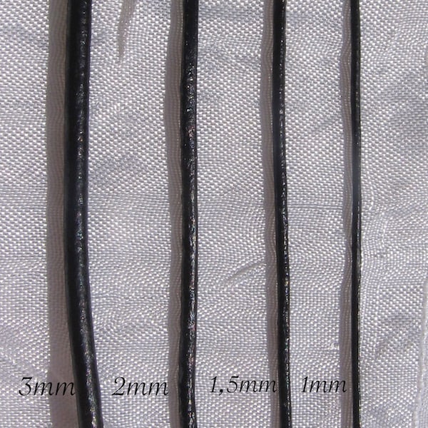 fil en cuir, cuir noir, 2 mètres, 200cm de fil, diamètre AU CHOIX, fil de 1mm, fil de 1,5mm, fil de 2mm, fil de 3mm, C14, C218, C156, C65