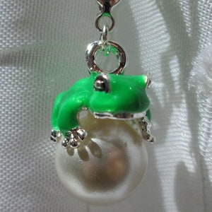 Frog charm, frog charm, green frog, silver frog, mother-of-pearl bead, silver carabiner, charm with carabiner, V186A