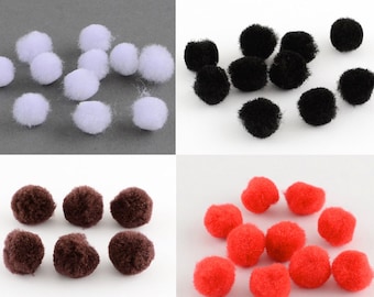 Lot 40 pompons, boules, acrylique, 20mm, poumons blancs, rouge, pompons noirs, marron, bijoux, couture, vêtements, *P70 *P71 *P72 *P73