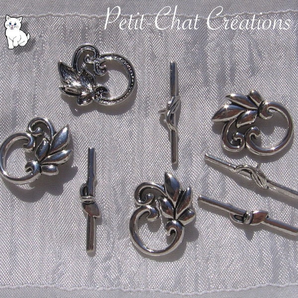 Silver clasps, set of 4 clasps, leaf clasps, silver leaves, toggle clasps, 19mm x 23mm, bracelet clasp, necklace, T5