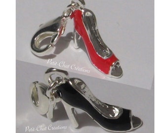 1 CHARM SUR MOUSQUETON ESCARPIN CHAUSSURE NOIRE BRELOQUE EN METAL ARGENTE *V334