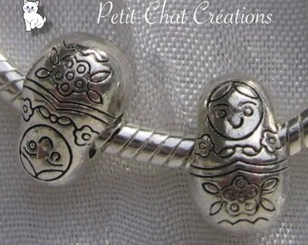 4 CHARMS PERLES RONDELLE DONUTS VERRE ROSE COEUR METAL ARGENTE *D616