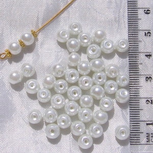 Perles blanches, perles nacrées, renaissance, bohème, verre nacré, perle bohème, perle ronde, taille au choix 4mm, 6mm, 8mm, 10mm, 12mm,RU12 100 perles de 6mm