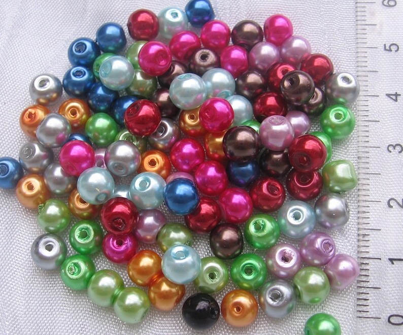 Lot of 100 beads, 6mm, pearly beads, pearly glass, renaissance, boho, round beads, 6mm, green, red, pink, multicolor, hole 1mm,RU2 100 MULTICOLORE -RU2