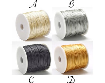 Lot de 15m, 15 mètres de fil, fil en nylon, fil en satin, fil 1mm, cordon tressé, fil doré, fil argenté, fil beige, fil noir, corde 1mm,C254