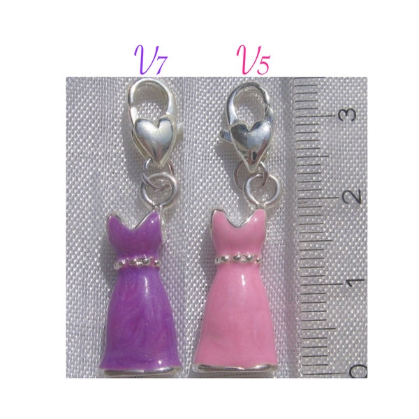 Сharm dress, evening dress, pink dress, purple dress, charm with carabiner, 3D charm, 3D charm, silver charm, charm, V7,V5