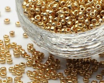 Lot de 20g de perles, perles dorées, perles de rocaille, rocaille doré, perles 3mm, 3mmx2,7mm, trou 1mm, verre or, verre doré, PR13
