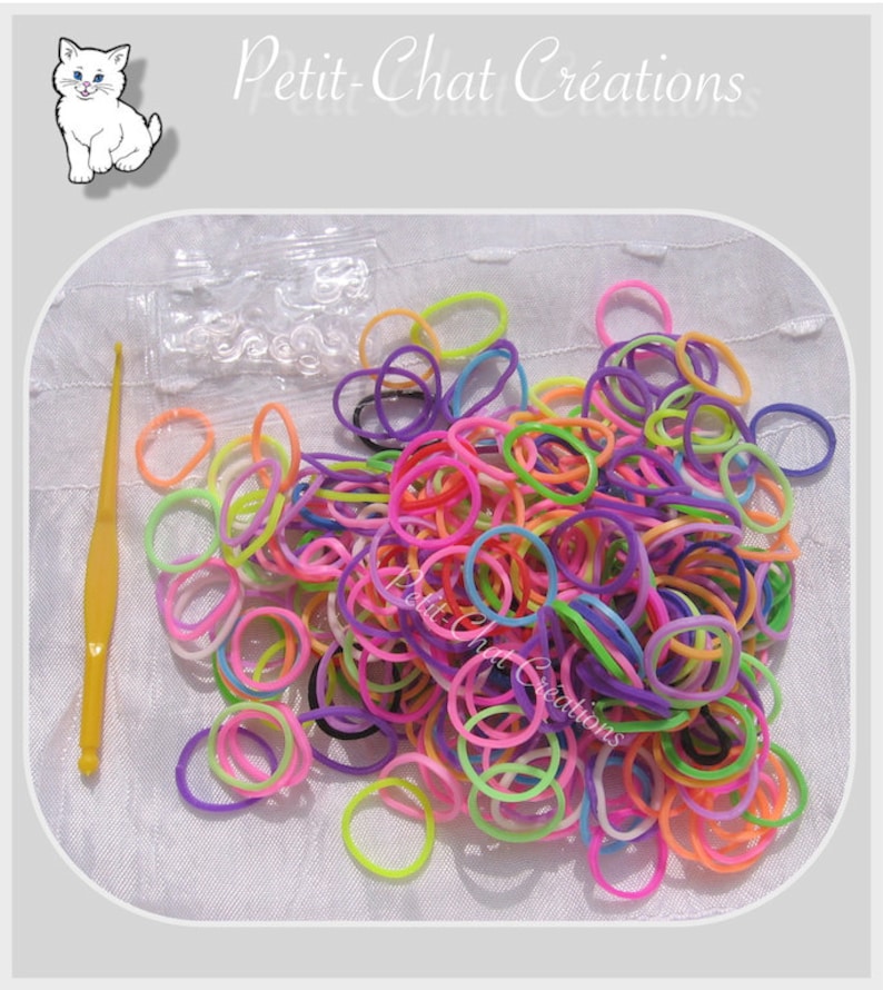 loom band P61 + 1 crochet tool Multicoloured elastics set of 260 elastic bands Kit + 10 clips kids creation elastic bracelet