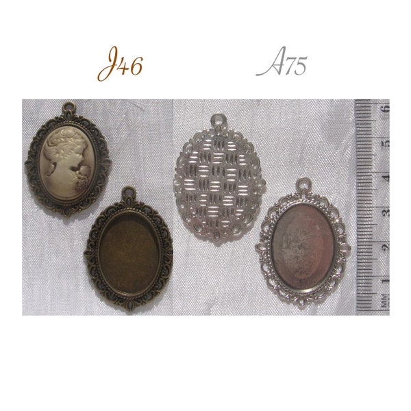 Cabochonträger, 10 Stück, Kameenhalter, bleifrei, kadmiumfrei, Silberträger, Bronzeträger, 39 mm x 29 mm, für Kamee 25 x 18 mm, A75, J46